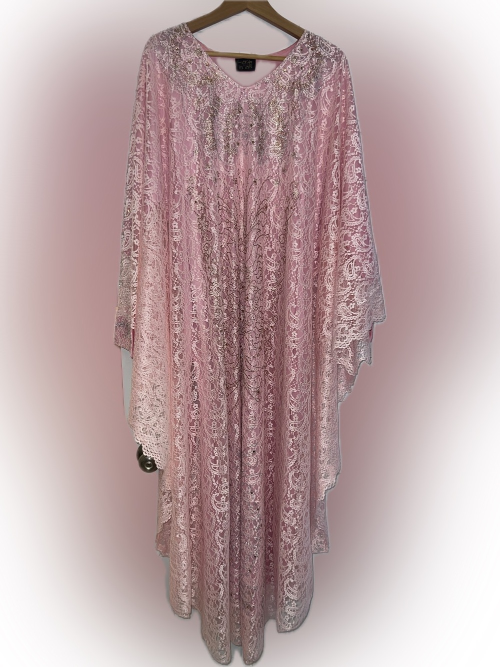 Pink Lace Beaded Kaftan / Cover-Up
